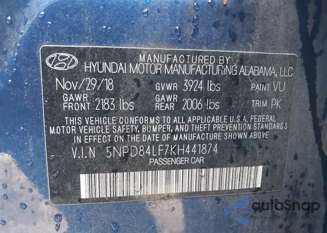 2019 Hyundai Elantra Sel from USA, damaged, VIN 5NPD84LF7KH441874